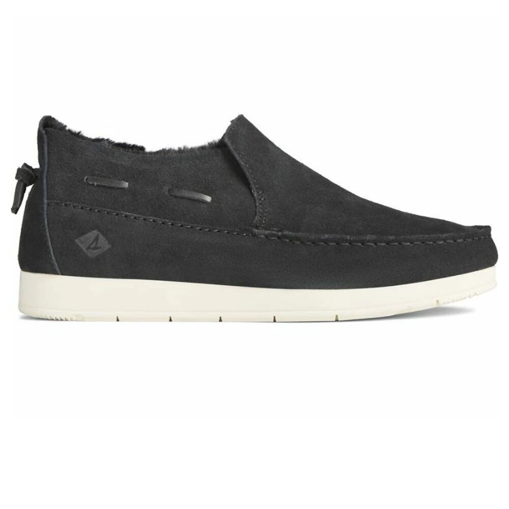 Sperry Moc-Sider Water Resistant Suede Black boat shoes Faux Fur Mens 9.5